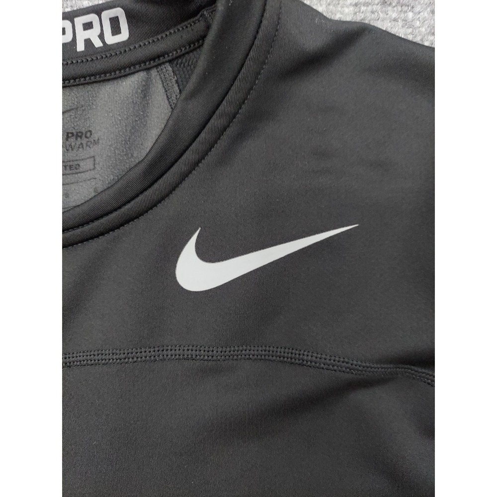 Nike Pro Hyperwarm Shirt Mens Large Fitted Black Long Sleeve Gym Sports Swoosh - Picture 5 of 11